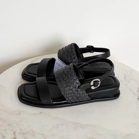 Aerosoles Broome Black Flat Slingback Short Wedge Sandals Size 7 NWT - Picture 7 of 10